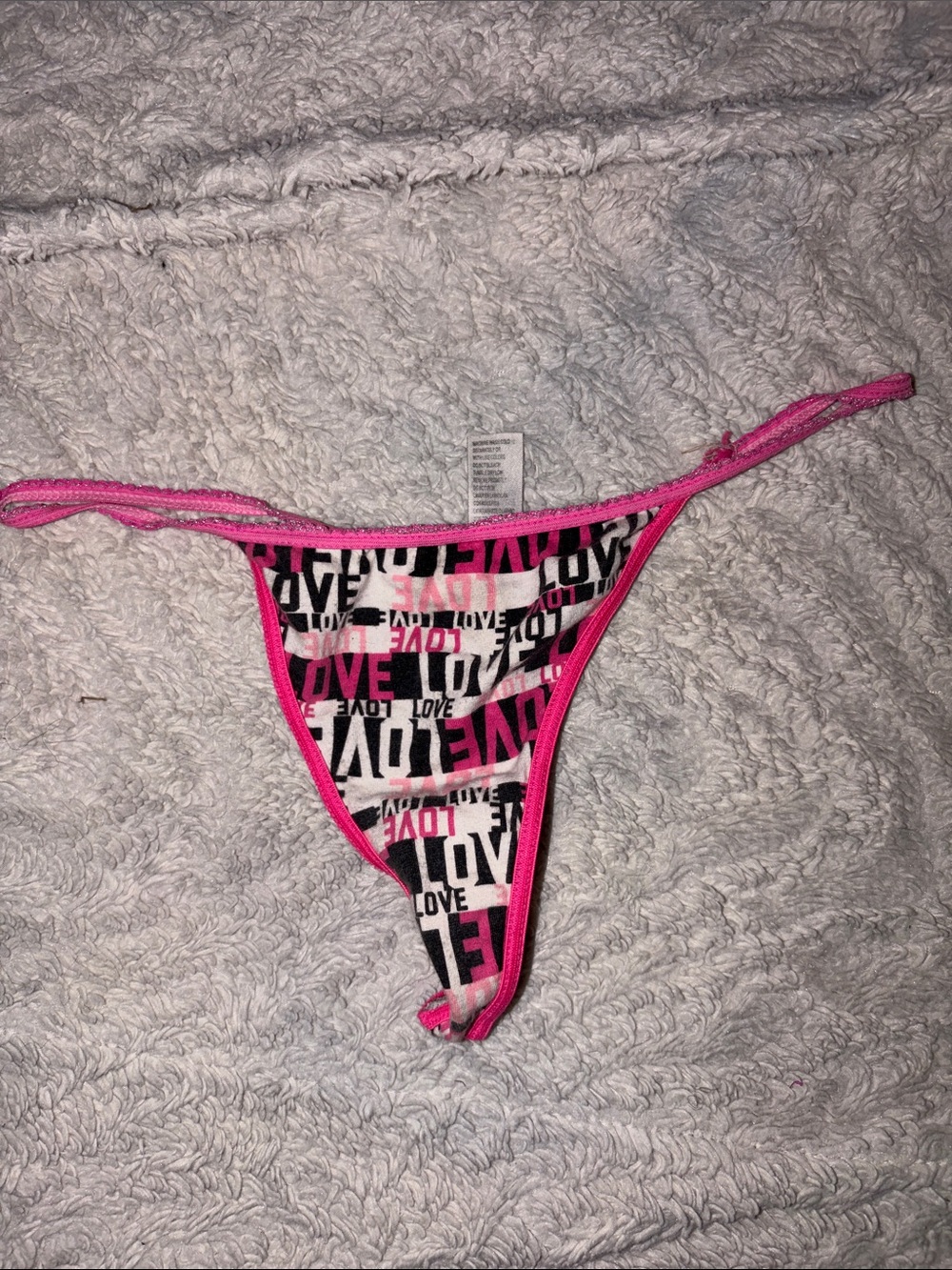 Womens OS Pink Love Print String Bikini Panties